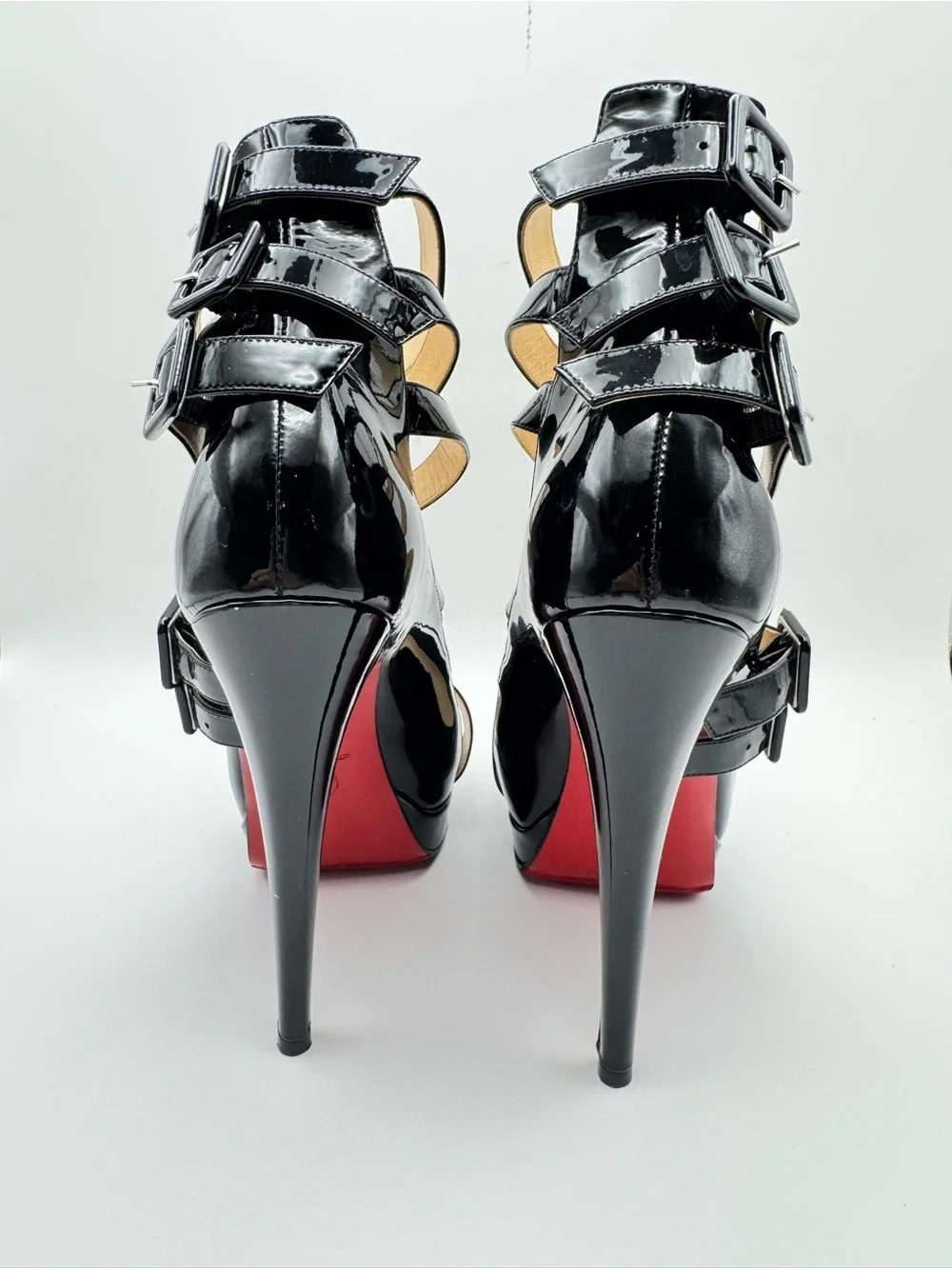 Christian Louboutin Differa 140 Black Patent Leather Multi Buckle Platform 36.5
